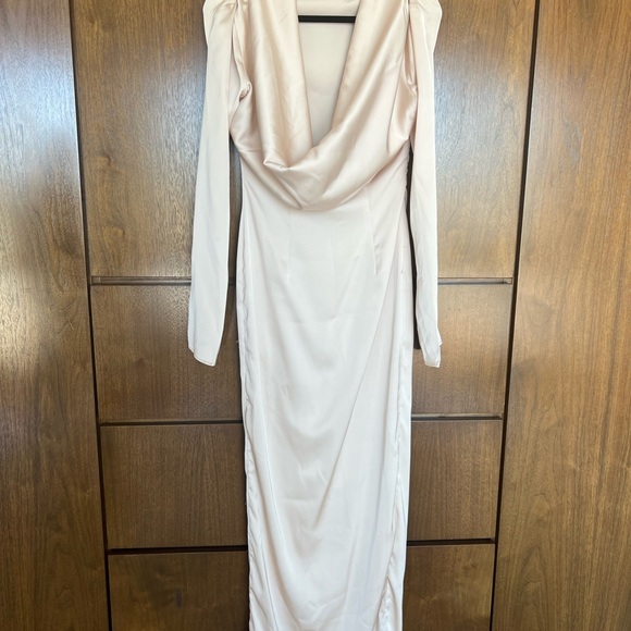 Oyster / Cream Satin Cowl Back Maxi Dress - Picture 4 of 7
